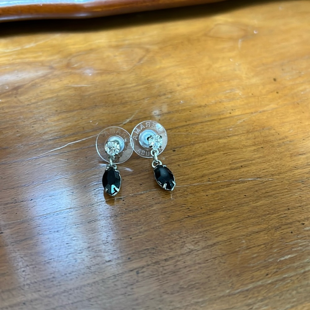 Black Crystal Drop Earrings | Silver Accents | Petite Sparkle Dangles OS